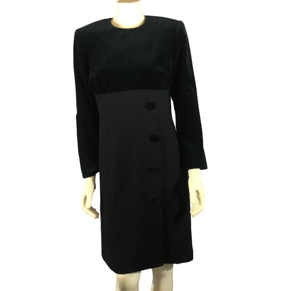 Vintage Kasper ASL Black Velvet Dress with velvet front buttons size 8 p - Picture 2 of 12